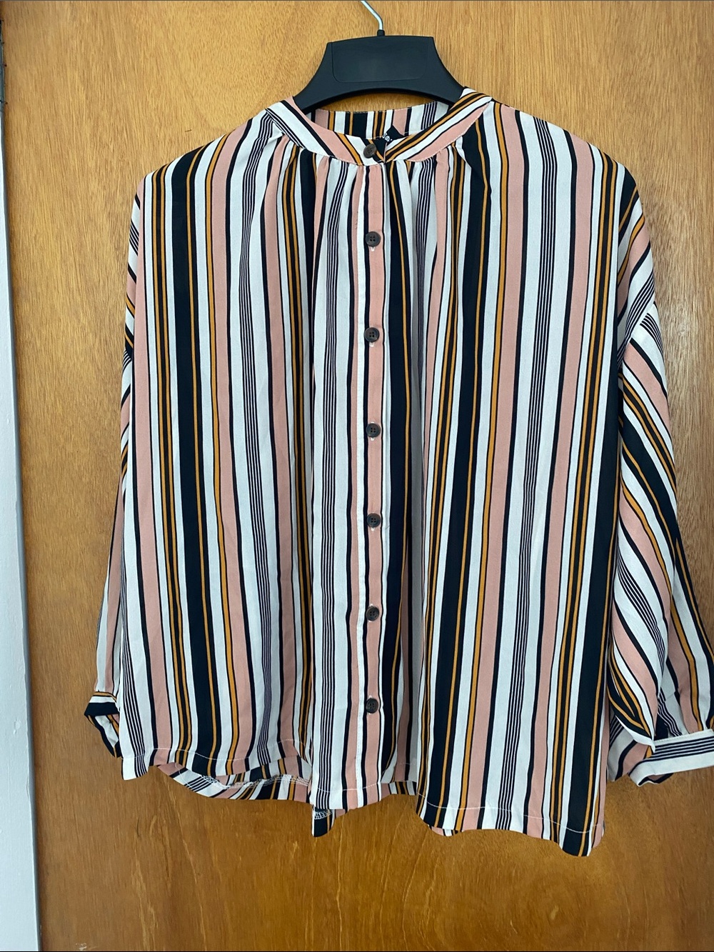 Agnes & Dora Striped Button-Down Blouse in Pink, Black & White